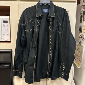 Classic Western Black Pearl Snap Shirt with Tan Piping
